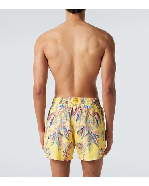 Etro Yellow Printed Swim Trunks for men