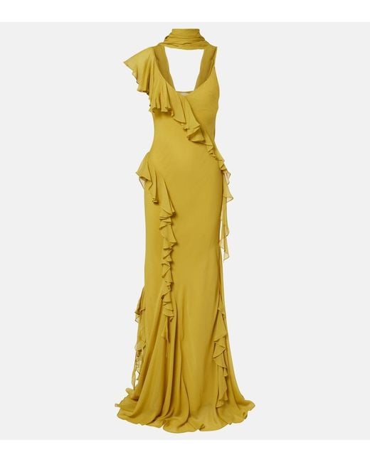 De La Vali Yellow Mayara Ruffled Georgette Gown