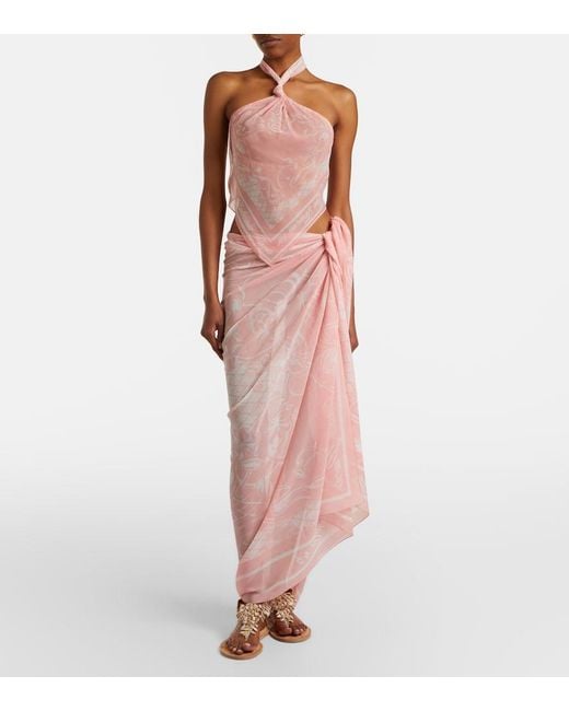 Balmain Pink Printed Halterneck Silk Top