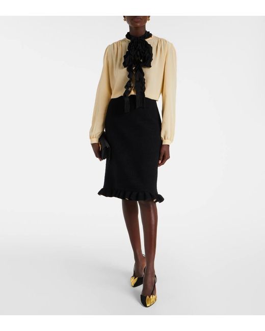 Valentino Black Ruffled Wool-Blend Miniskirt