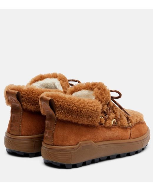 Bogner Brown Chamonix Shearling-Trimmed Suede Ankle Boots