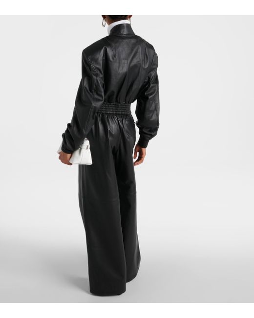 Veste bomber raccourcie en cuir Wardrobe NYC en coloris Black