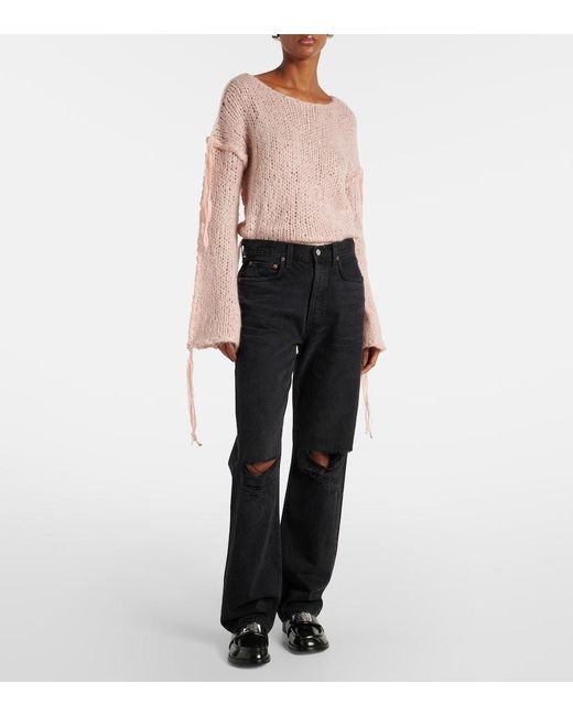 Agolde Blue Kelly High-Rise Distressed Straight Jeans