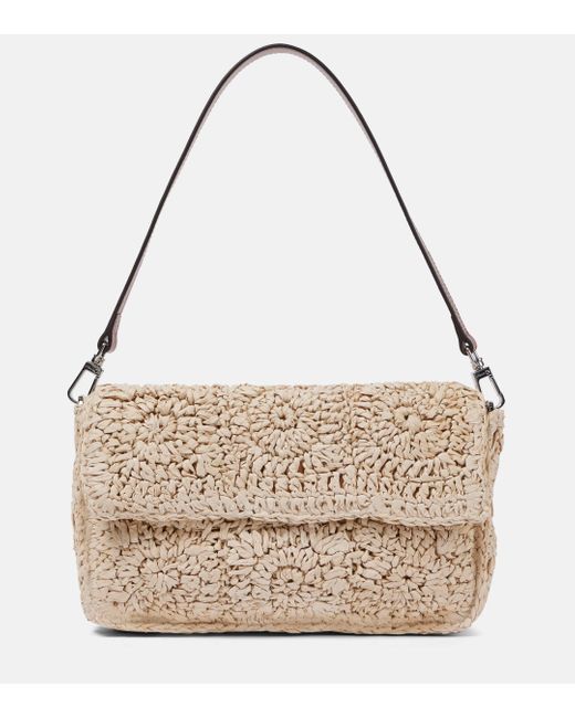 Staud Metallic Timmy Small Crochet Raffia Shoulder Bag