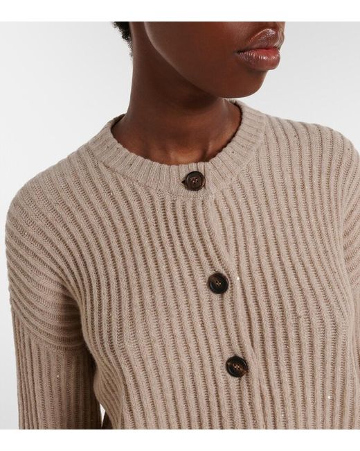 Brunello Cucinelli Natural Ribbed-Knit Cashmere And Wool-Blend Cardigan