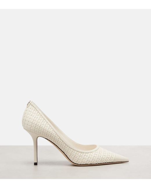 Jimmy Choo White Love 85 Raffia-Effect Pumps