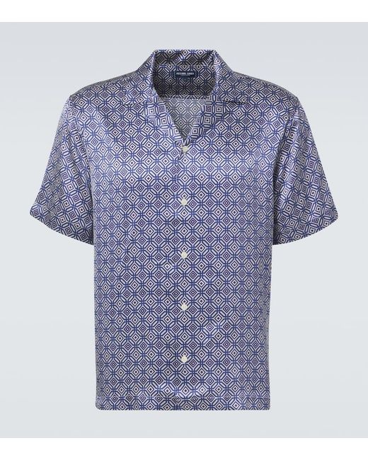 Frescobol Carioca Blue Roberto Printed Silk Bowling Shirt for men