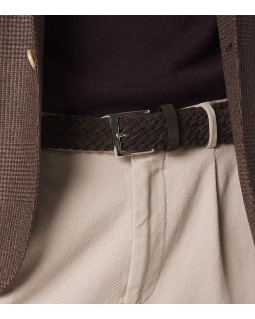 Kiton Brown Woven Suede Belt for men