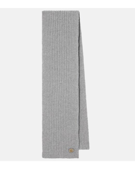 Gucci Gray Ribbed-knit Wool And Cashmere Scarf