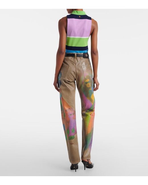 Versace Green Printed Straight Jeans