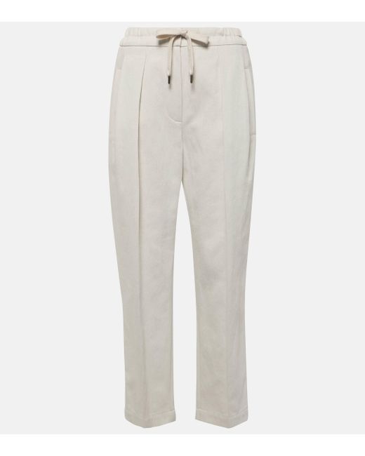Brunello Cucinelli White Cotton And Linen Gabardine Straight Pants