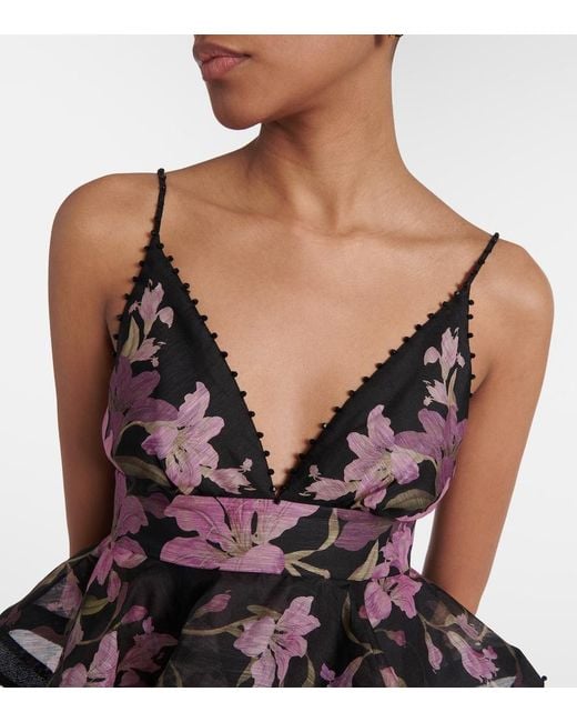 Robe Longue Dawning En Lin Et Soie A Fleurs Zimmermann en coloris Black