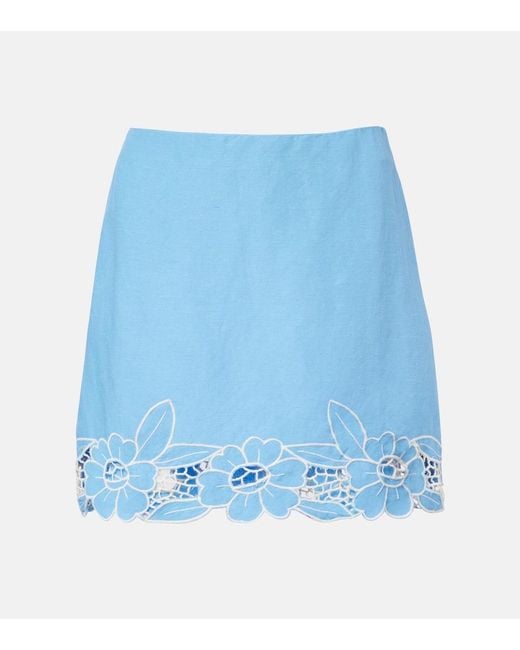 Rixo Blue Nancye Cutout Linen-Blend Miniskirt
