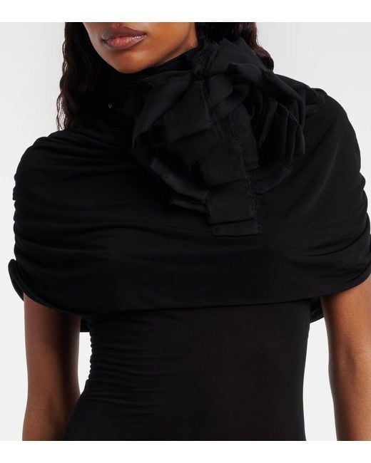 Magda Butrym Black Floral-Applique Caped Bodysuit