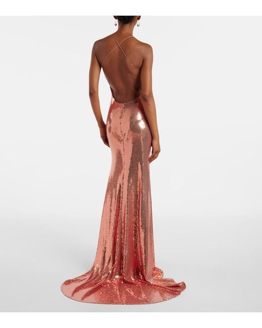 Alex Perry Brown Open-Back Sequined Gown