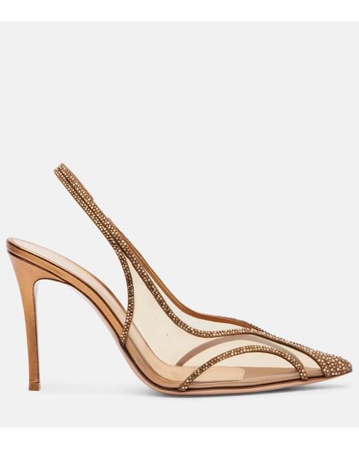 Gianvito Rossi Natural Diana 95 Leather-Trimmed Pu Slingback Pumps