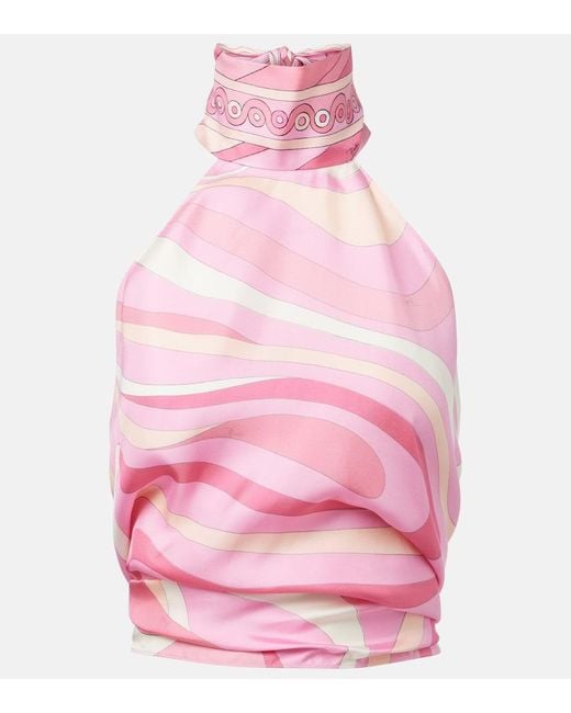 Emilio Pucci Pink Marmo Halterneck Silk Top