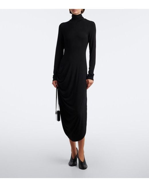 Proenza Schouler Black Imogen Draped Gathered Jersey Midi Dress