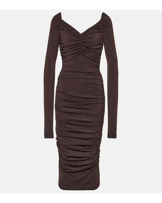 Dolce & Gabbana Brown Off-shoulder Wool-blend Midi Dress