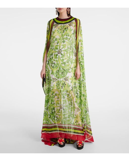 Robe Longue Imprimee En Soie Dolce & Gabbana en coloris Green