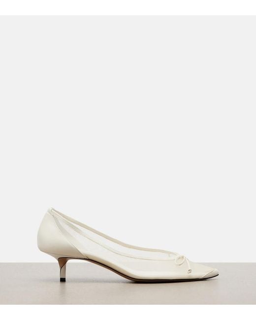 Jacquemus White Tourni Leather-Trimmed Mesh Pumps