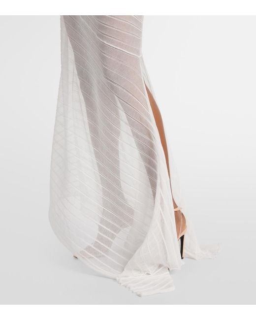 Victoria Beckham White Gathered Cotton-Blend Maxi Dress