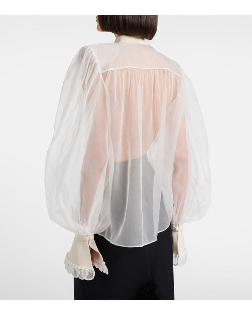 Valentino White Sheer Silk Organza Blouse