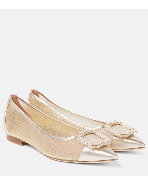 Malone Souliers Natural Lina Crystal-Embellished Ballet Flats