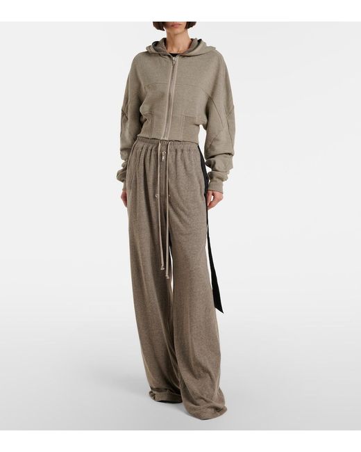 Rick Owens Natural Cropped Cotton-Blend Jersey Hoodie