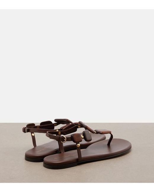 Gianvito Rossi Brown Beaded Leather Thong Sandals