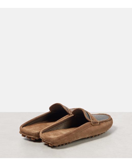 Brunello Cucinelli Brown Monili Suede Driving Mules
