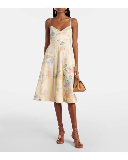 Zimmermann Natural Midikleid Illuminate Aus Leinen