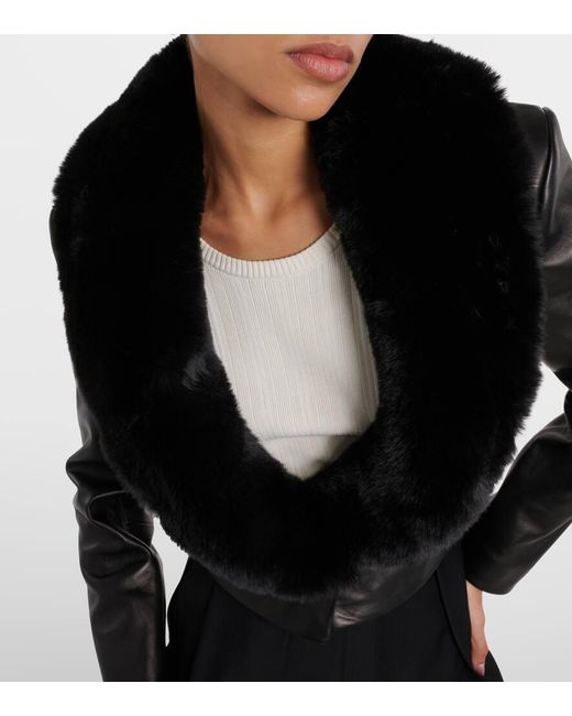 Magda Butrym Black Faux Fur-trimmed Leather Jacket