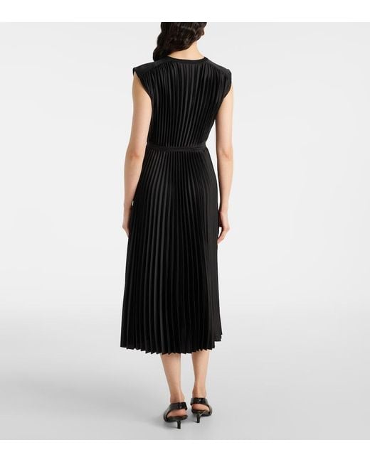 Joseph Black Volta Belted Plisse Satin Midi Dress