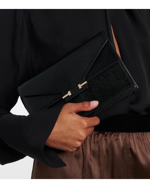 Tom Ford Black T Mini Leather Crossbody Bag
