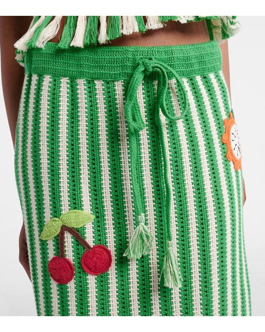 ALÉMAIS Green Sundae Crochet Embroidered Cotton Maxi Skirt