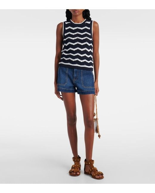 Veronica Beard Blue Cropped Jerrel Knit Tank