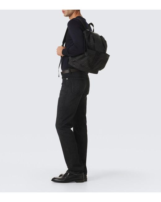 Fendi Black Strike Ff Zucca Leather-Trimmed Backpack for men