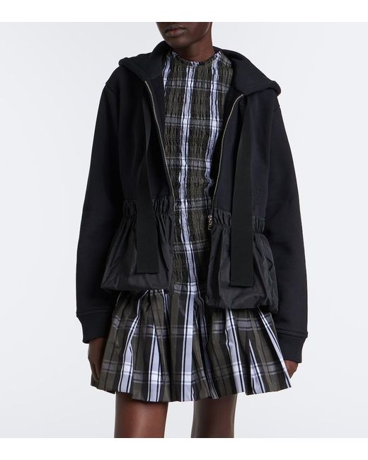 Patou Black Peplum Cotton Zip-Up Hoodie