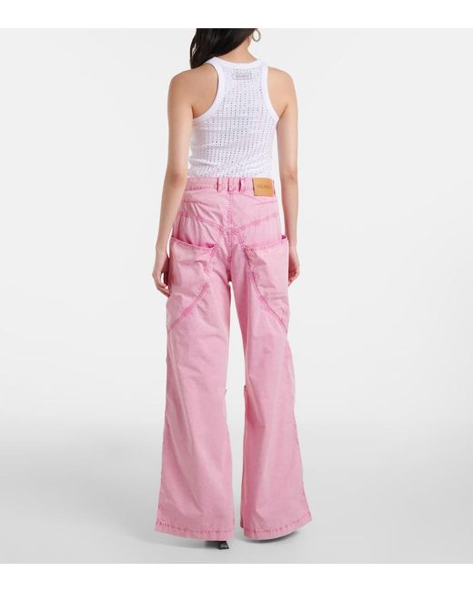 The Attico Pink Mid-Rise Cotton Canvas Wide-Leg Pants