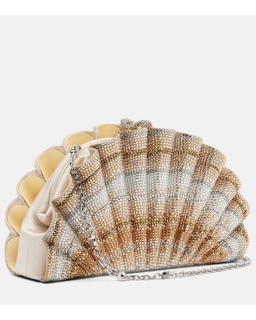 Judith Leiber Metallic Origami Fan Crystal-Embellished Clutch
