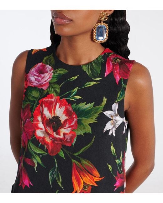 Dolce & Gabbana Red Floral-Print Jersey Mini Dress