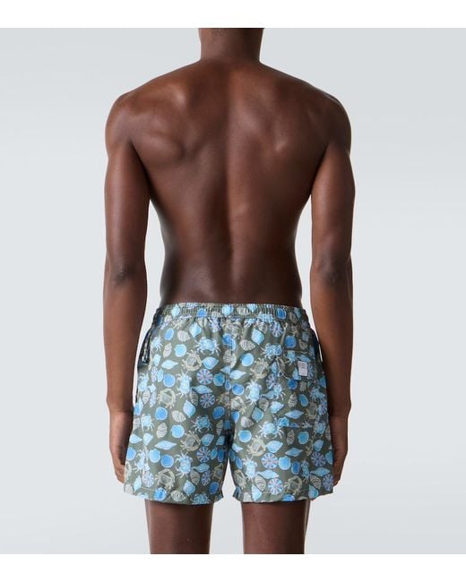 Fedeli Blue Madeira Printed Swim Trunks for men