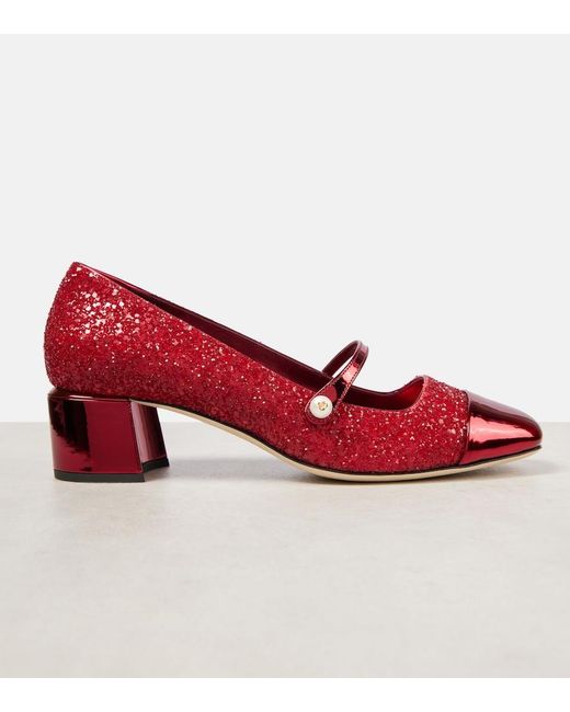 Jimmy Choo Red Elisa 45 Glitter Leather Mary Jane Pumps