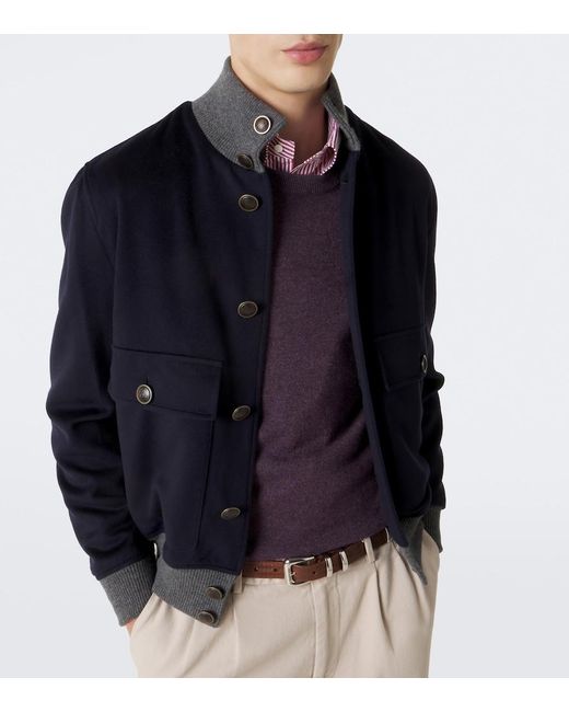 Brunello Cucinelli Blue Virgin Wool Blouson Jacket for men