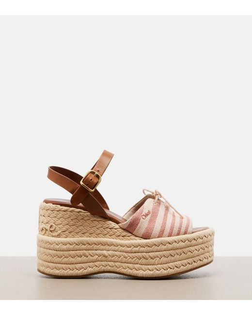 Chloé Brown Striped Canvas Espadrille Wedge Sandals