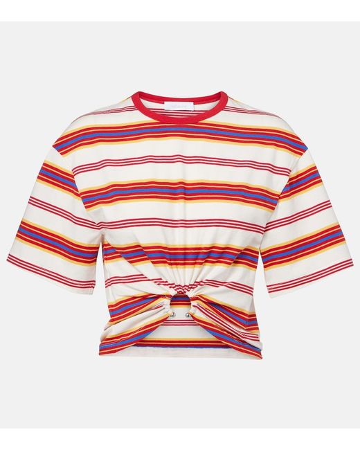 Rabanne Gathered Striped Cotton-Blend T-Shirt