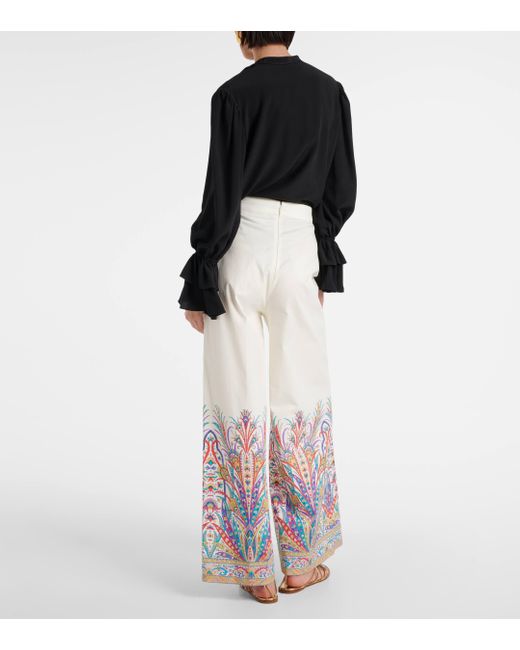 Pantalon ample imprime en coton melange Etro en coloris White