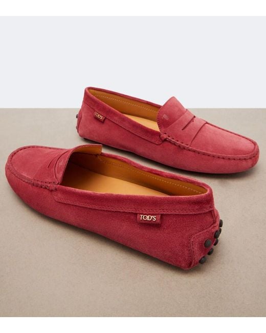 Tod's Red Gommino Suede Driving Shoes