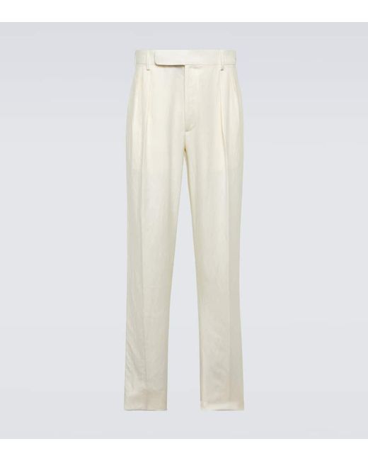 Pantalones rectos de seda y lino Ralph Lauren Purple Label de hombre de color White
